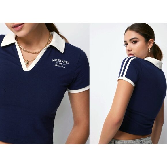 🌸4/$30🌸 NWT Crop Polo With Contrast Details - Picture 3 of 14